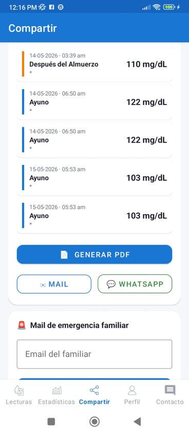 Exportar registro de glucemia a PDF en Sugar Control