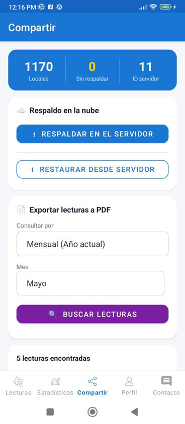 Respaldo en la nube de lecturas de glucemia en Sugar Control
